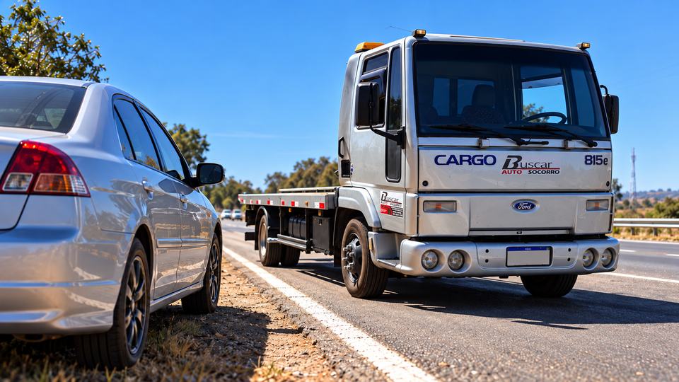 Guincho Buscar Auto Socorro chegando para atender veículo no acostamento