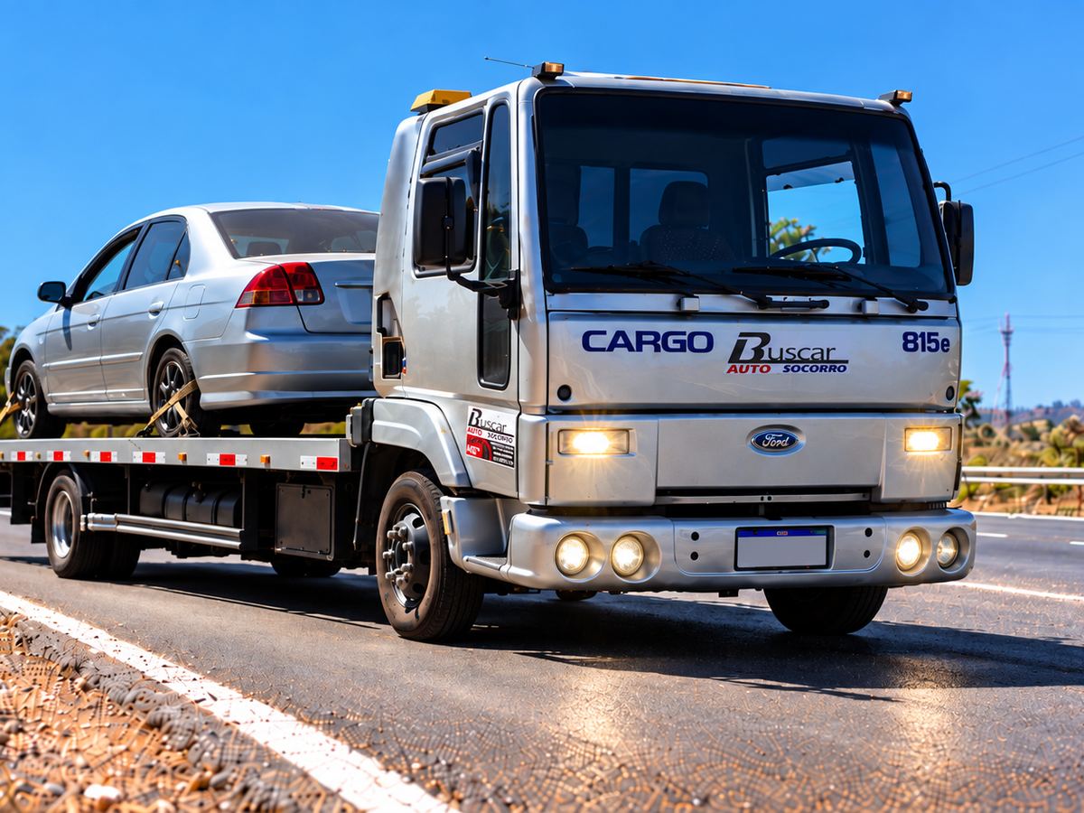 Guincho plataforma Ford Cargo da Buscar Auto Socorro na rodovia